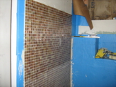 Self adhesive water proof membrane shower stall prep for tile